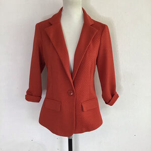 SOHO APPAREL LTD. Women Orange Textured Single Breasted Blazer S